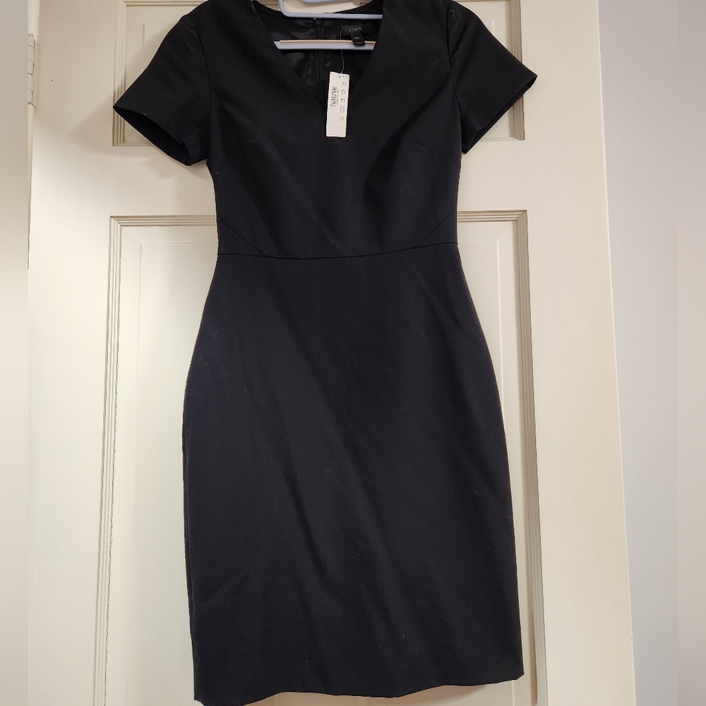 NWT J. Crew Black Dress with short sleeves.